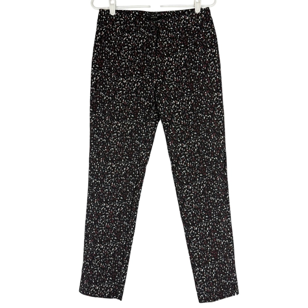 Paz Torras Women Black Red Abstract Mid Rise Stretch Pants Sz 42 US 10 Waist 30